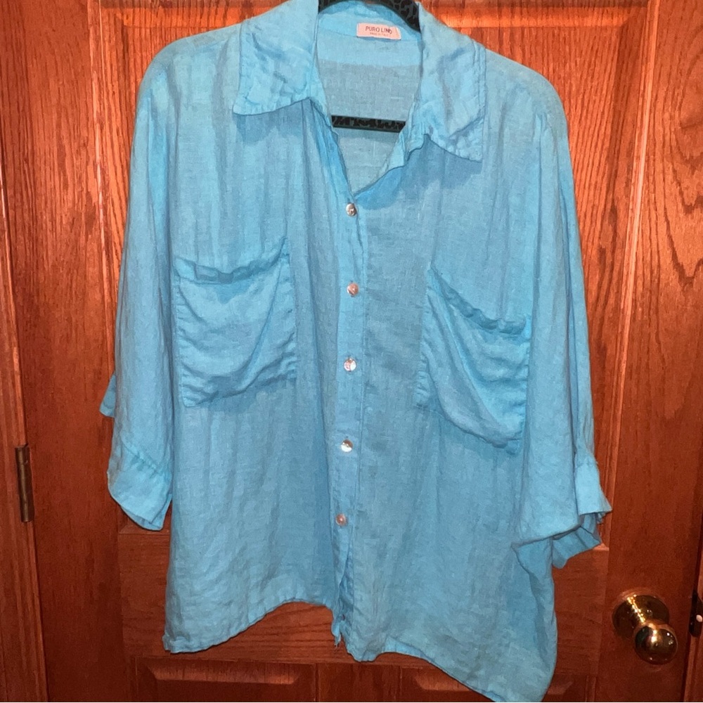 Puro Lino turquoise linen shirt